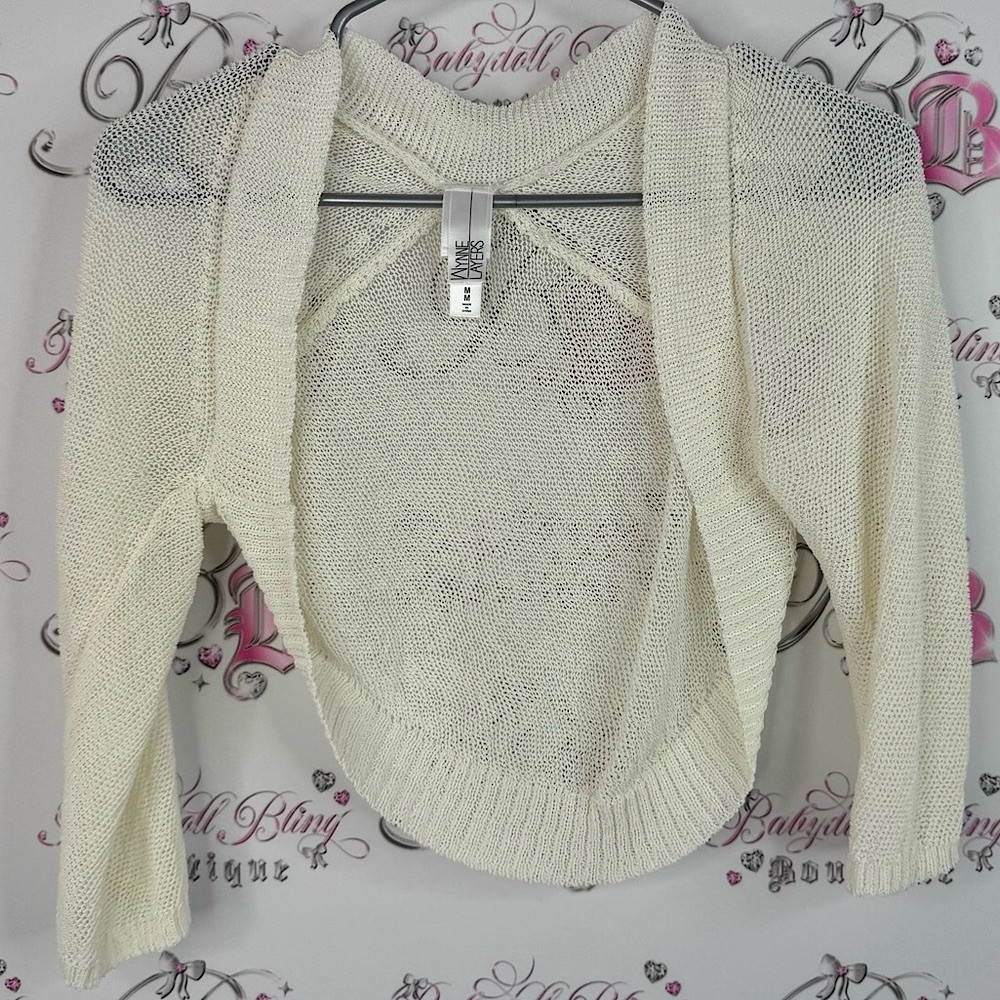 Wynne layers cardigan bolero knit crochet Elegant Cream Open-Front Women's Shrug